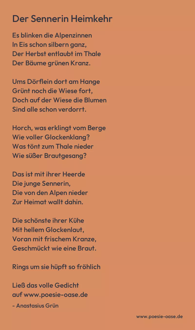 Gedicht: Der Sennerin Heimkehr von Anastasius Grün