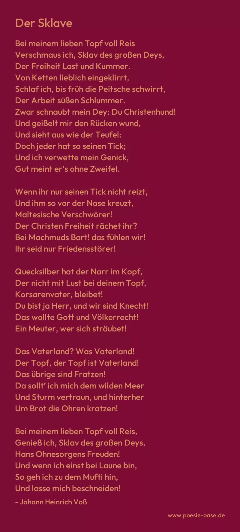 Gedicht: Der Sklave von Johann Heinrich Voß