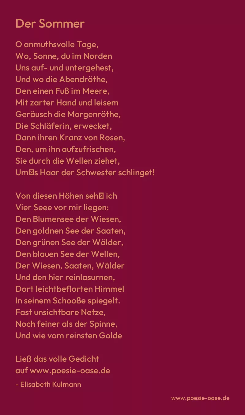 Gedicht: Der Sommer von Elisabeth Kulmann