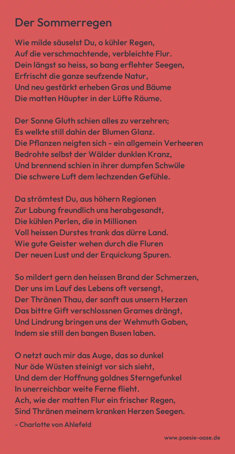 Gedicht: Der Sommerregen von Charlotte von Ahlefeld