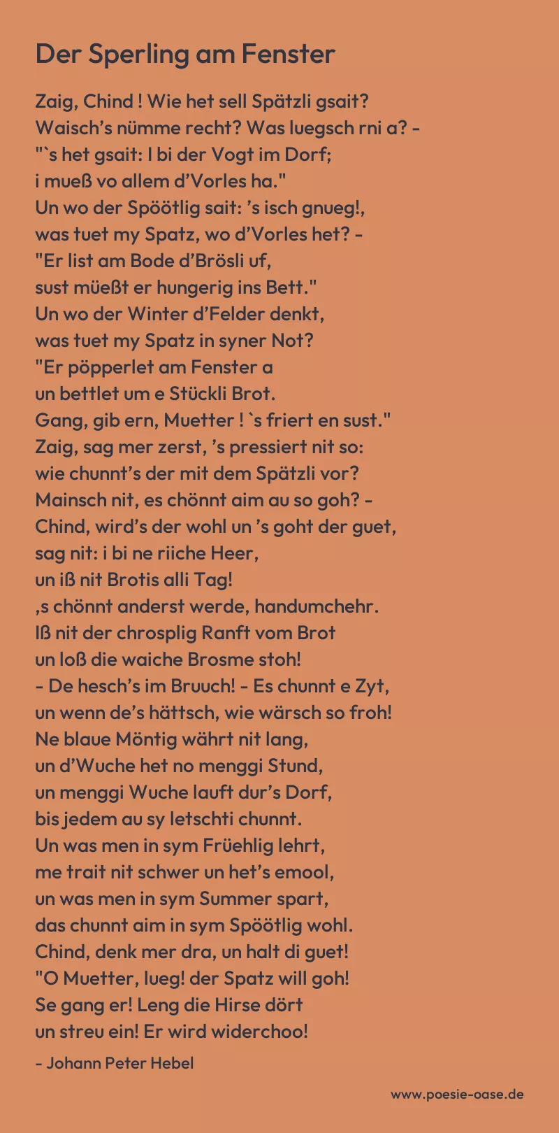 Gedicht: Der Sperling am Fenster von Johann Peter Hebel