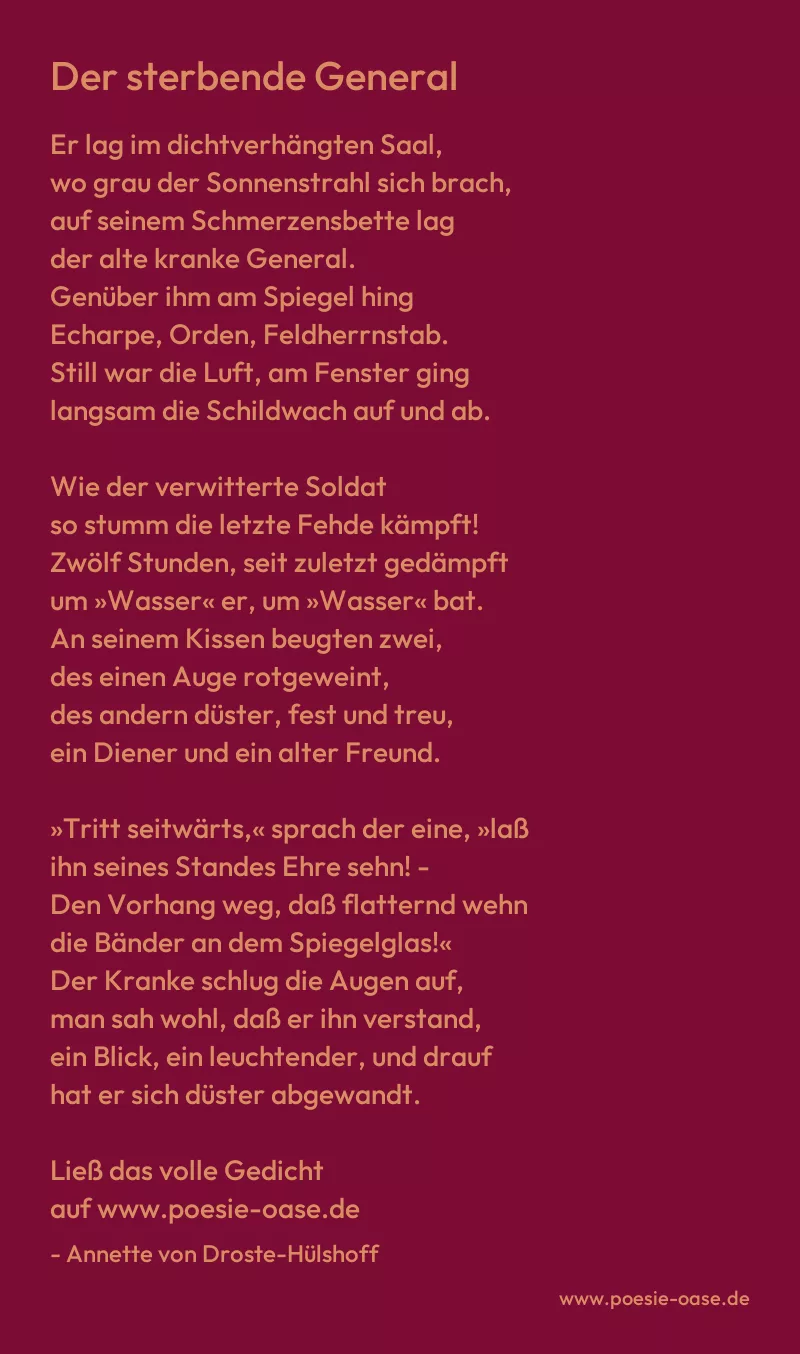 Gedicht: Der sterbende General von Annette von Droste-Hülshoff