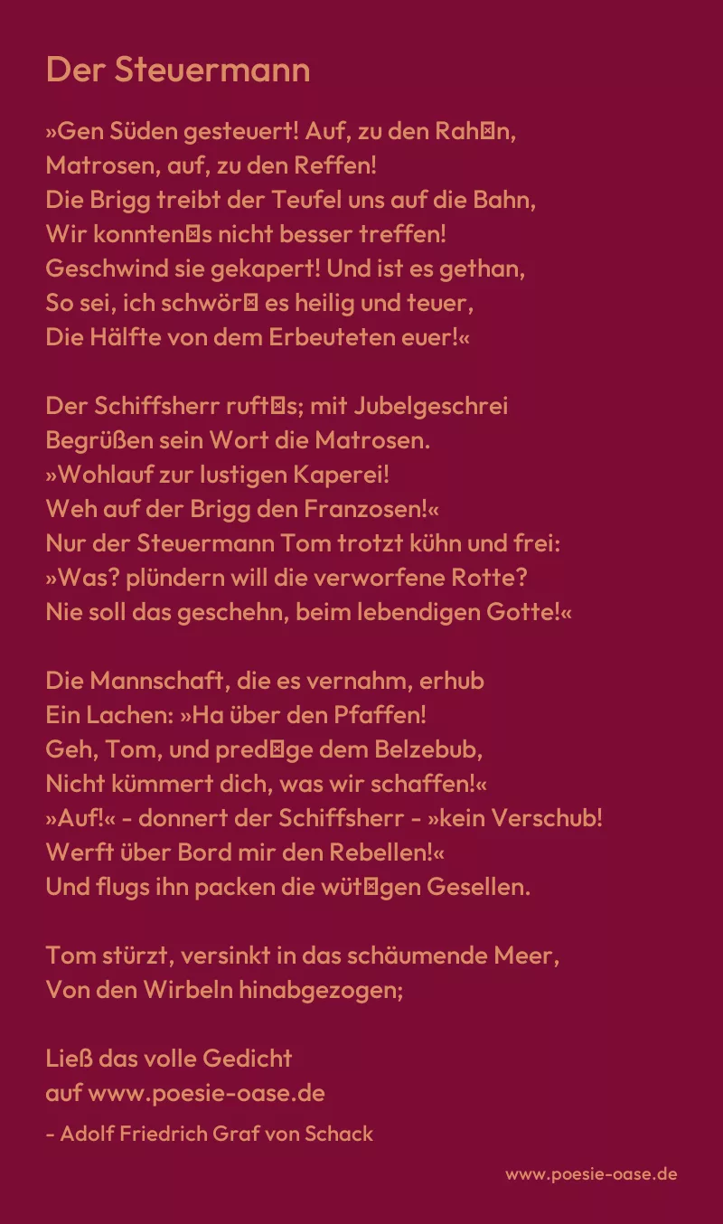 Gedicht: Der Steuermann von Adolf Friedrich Graf von Schack
