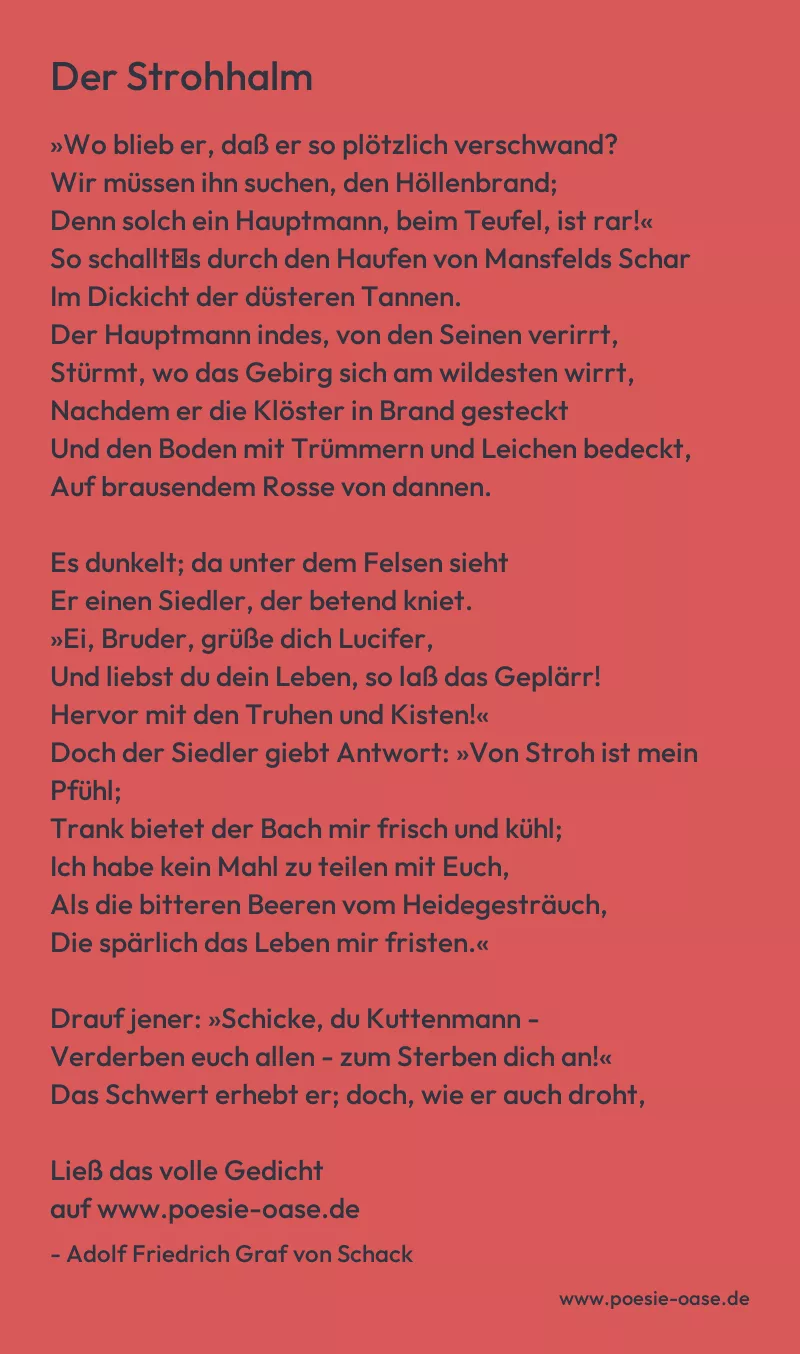 Gedicht: Der Strohhalm von Adolf Friedrich Graf von Schack