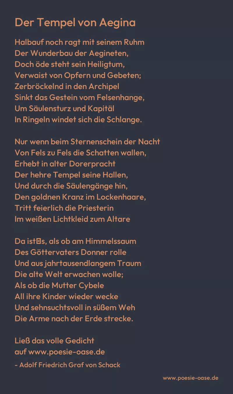 Gedicht: Der Tempel von Aegina von Adolf Friedrich Graf von Schack