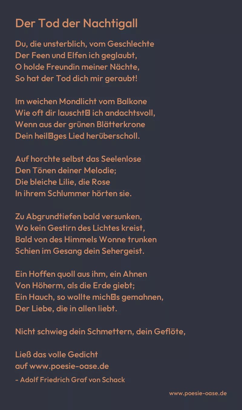 Gedicht: Der Tod der Nachtigall von Adolf Friedrich Graf von Schack