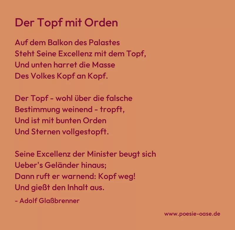 Gedicht: Der Topf mit Orden von Adolf Glaßbrenner