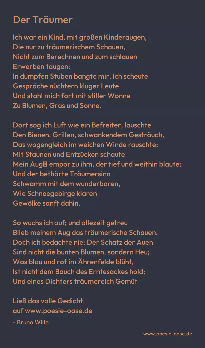 Gedicht: Der Träumer von Bruno Wille