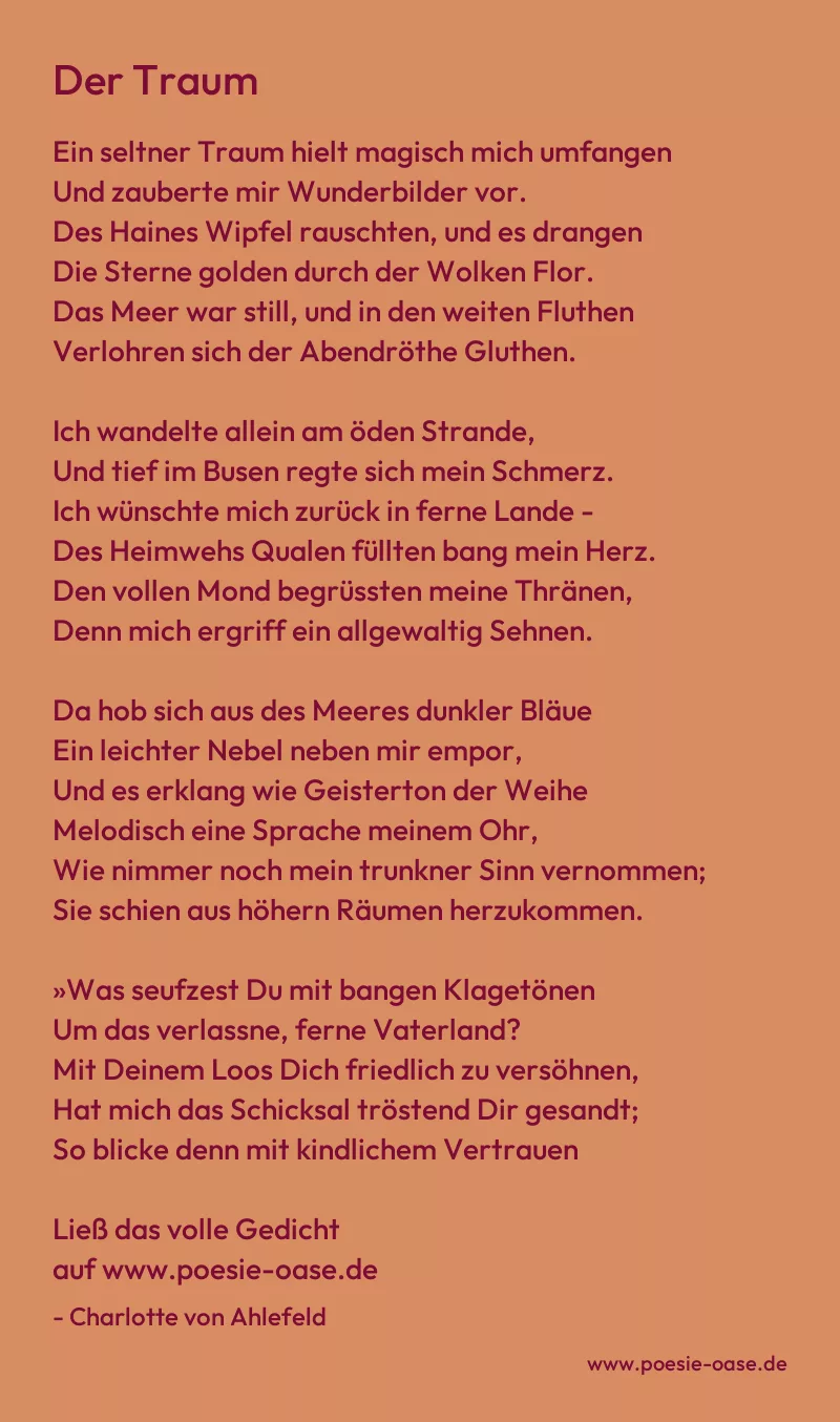 Gedicht: Der Traum von Charlotte von Ahlefeld