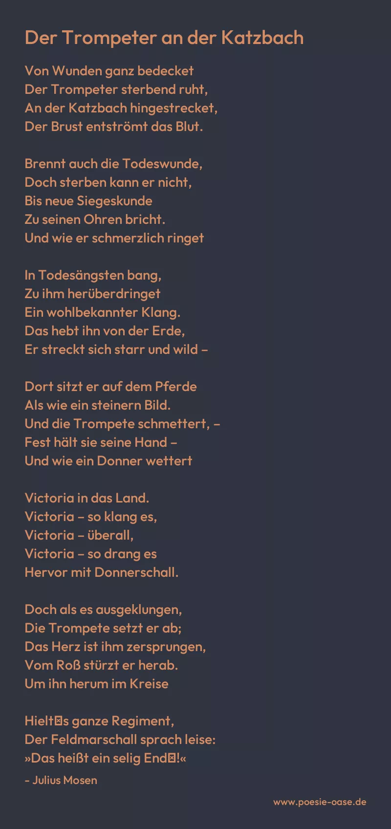 Gedicht: Der Trompeter an der Katzbach von Julius Mosen