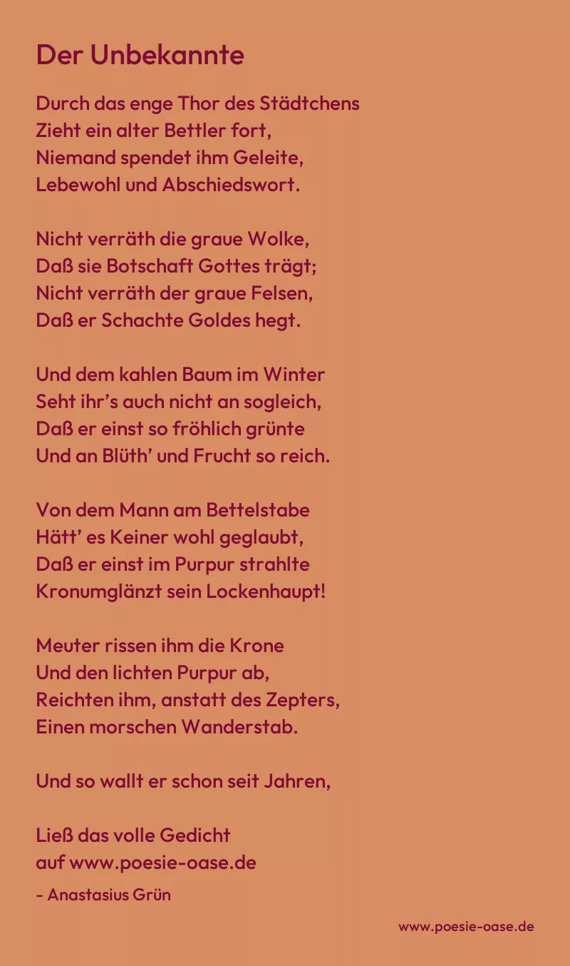 Gedicht: Der Unbekannte von Anastasius Grün
