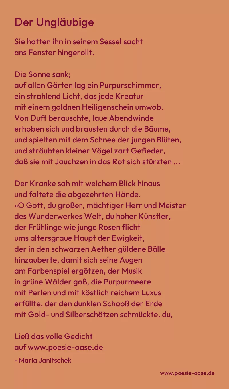Gedicht: Der Ungläubige von Maria Janitschek