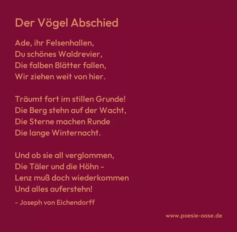 Gedicht: Der Vögel Abschied von Joseph von Eichendorff