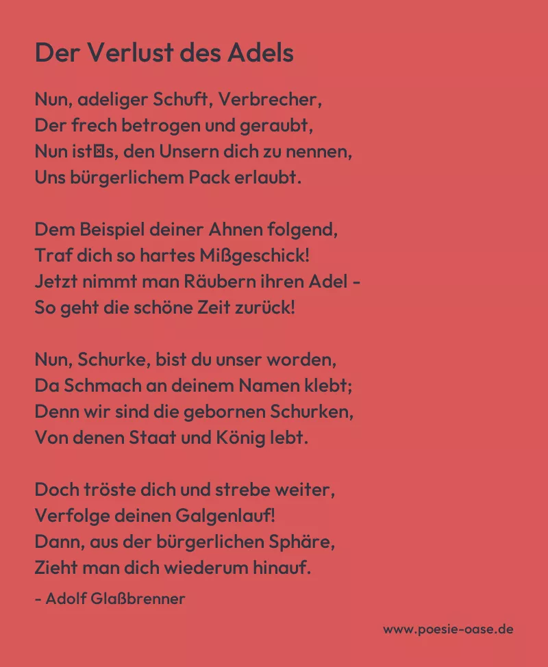 Gedicht: Der Verlust des Adels von Adolf Glaßbrenner