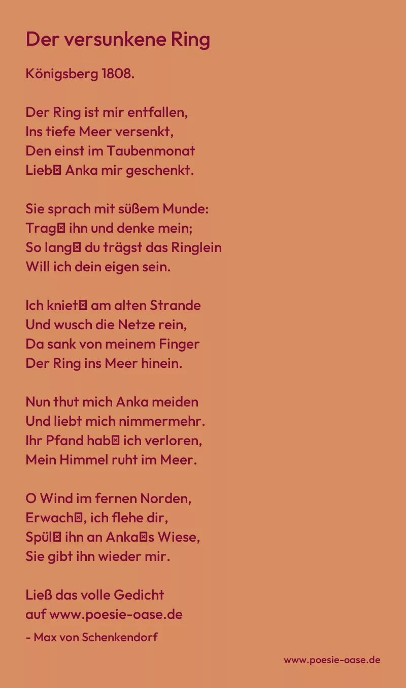 Gedicht: Der versunkene Ring von Max von Schenkendorf