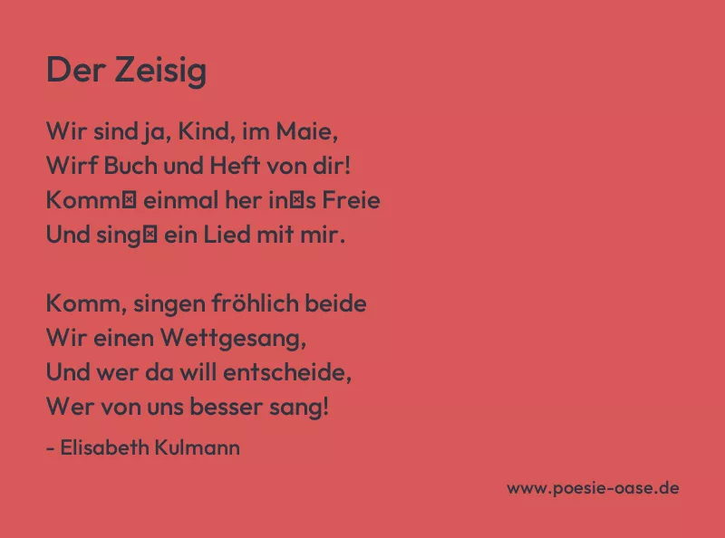 Gedicht: Der Zeisig von Elisabeth Kulmann