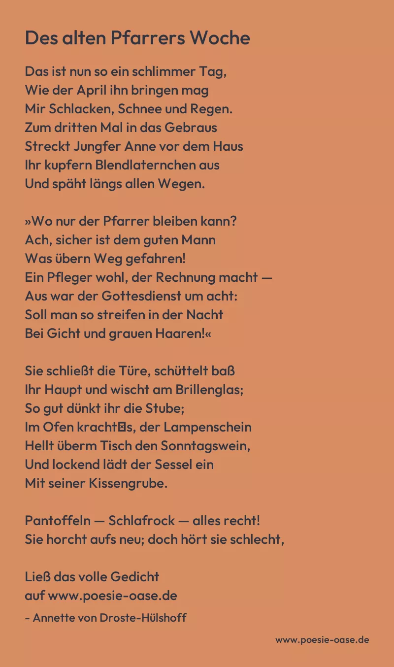 Gedicht: Des alten Pfarrers Woche von Annette von Droste-Hülshoff