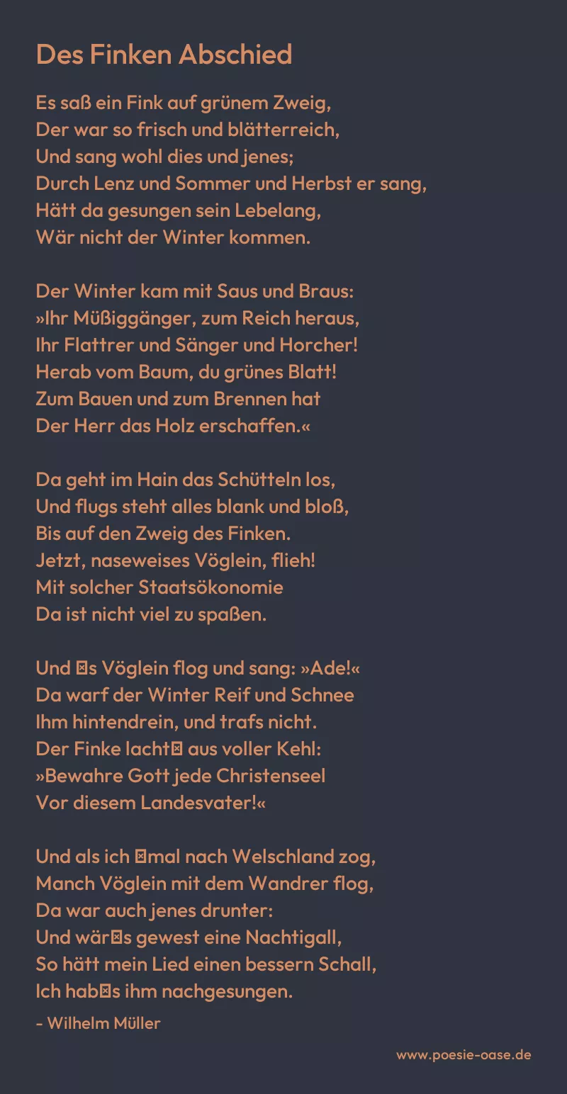 Gedicht: Des Finken Abschied von Wilhelm Müller