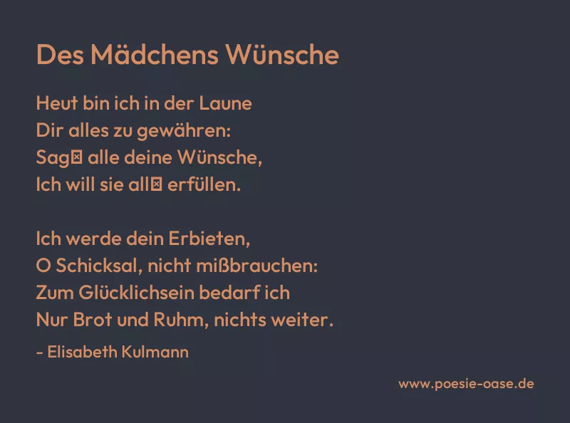 Gedicht: Des Mädchens Wünsche von Elisabeth Kulmann