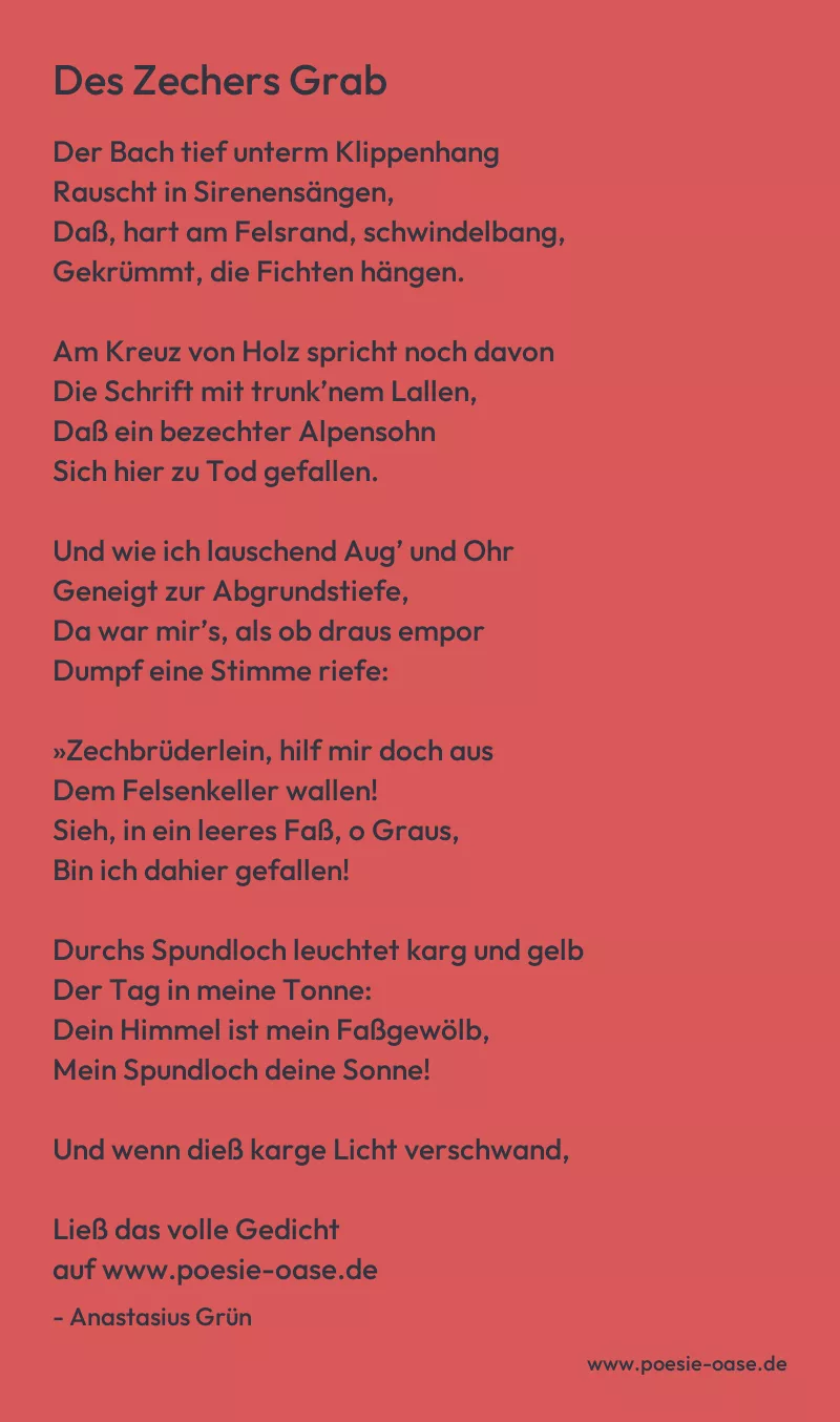 Gedicht: Des Zechers Grab von Anastasius Grün