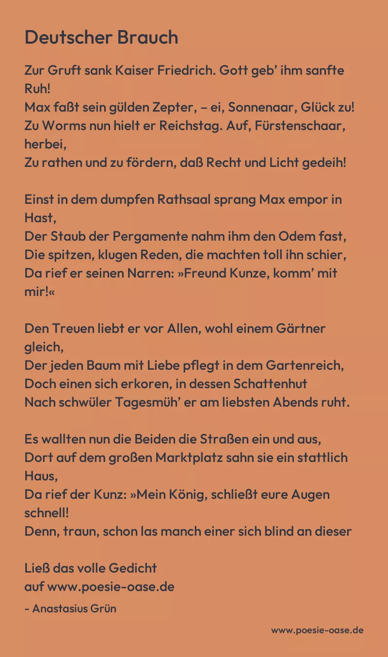 Gedicht: Deutscher Brauch von Anastasius Grün