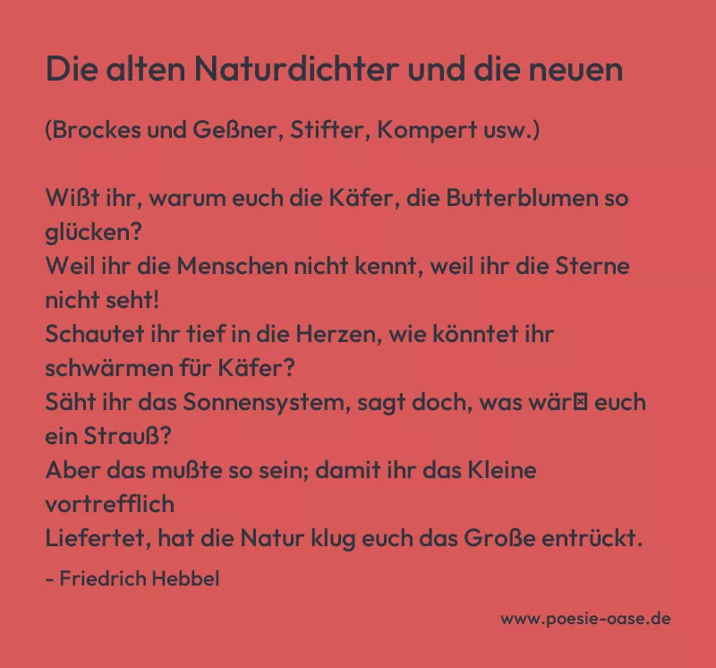 Gedicht: Die alten Naturdichter und die neuen von Friedrich Hebbel