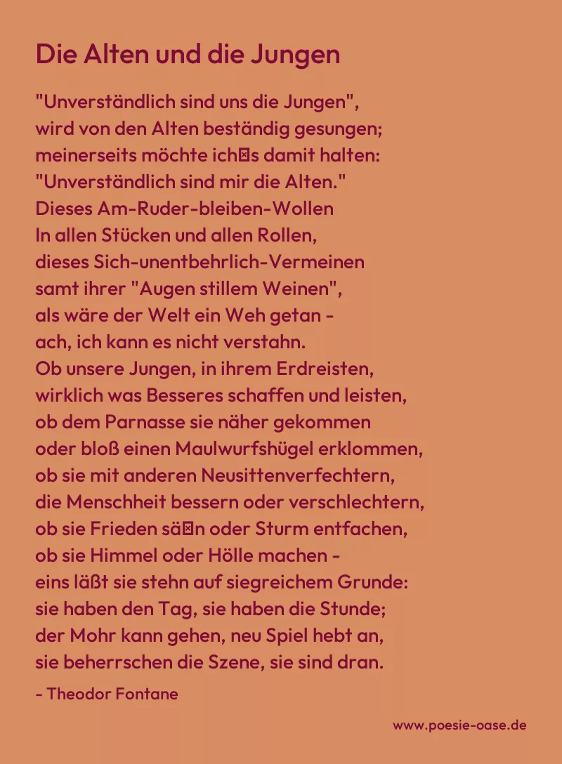 Gedicht: Die Alten und die Jungen von Theodor Fontane