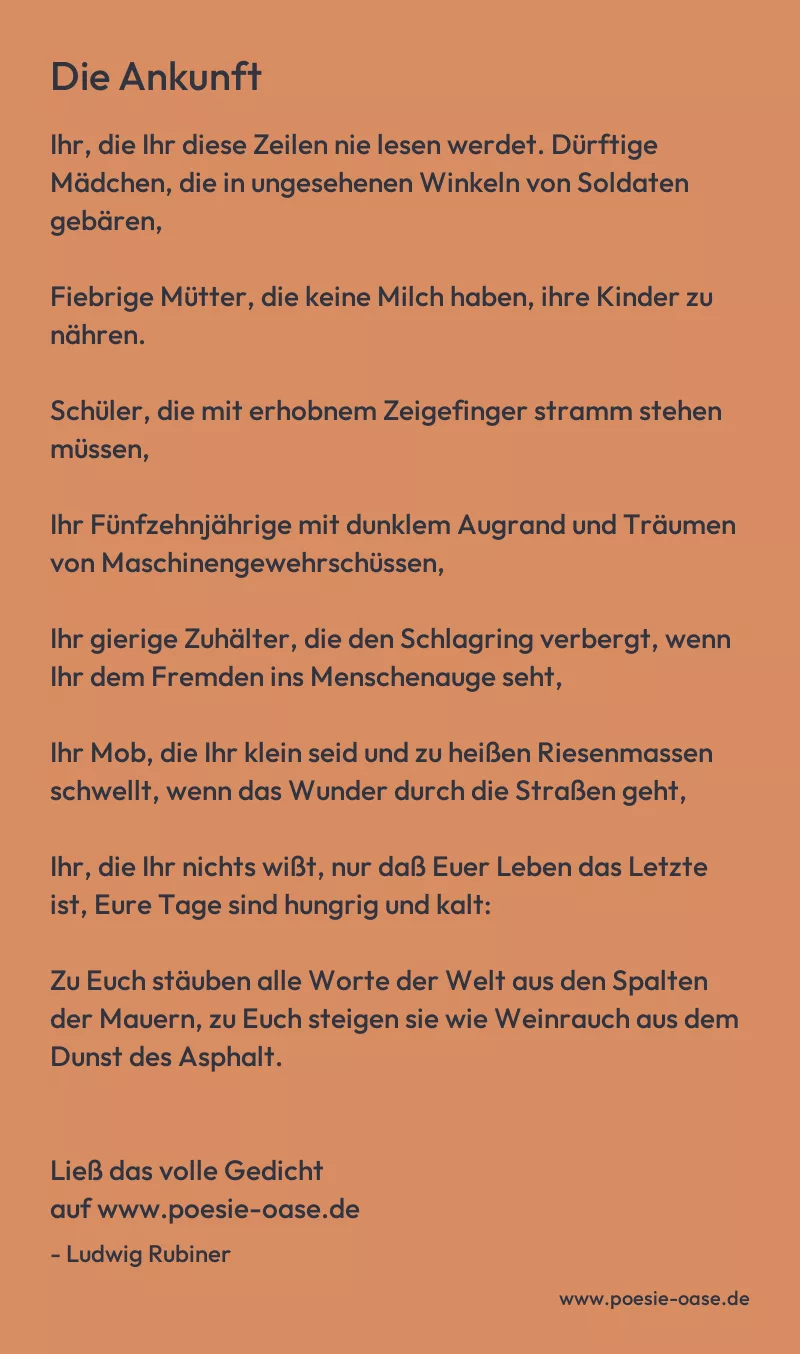 Gedicht: Die Ankunft von Ludwig Rubiner