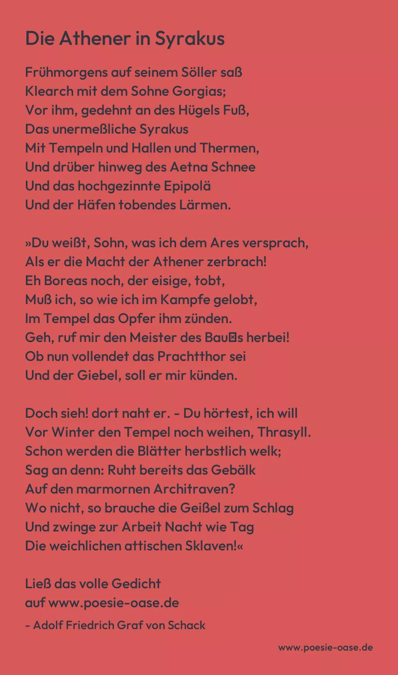 Gedicht: Die Athener in Syrakus von Adolf Friedrich Graf von Schack