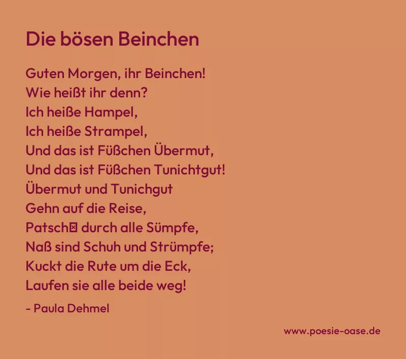 Gedicht: Die bösen Beinchen von Paula Dehmel