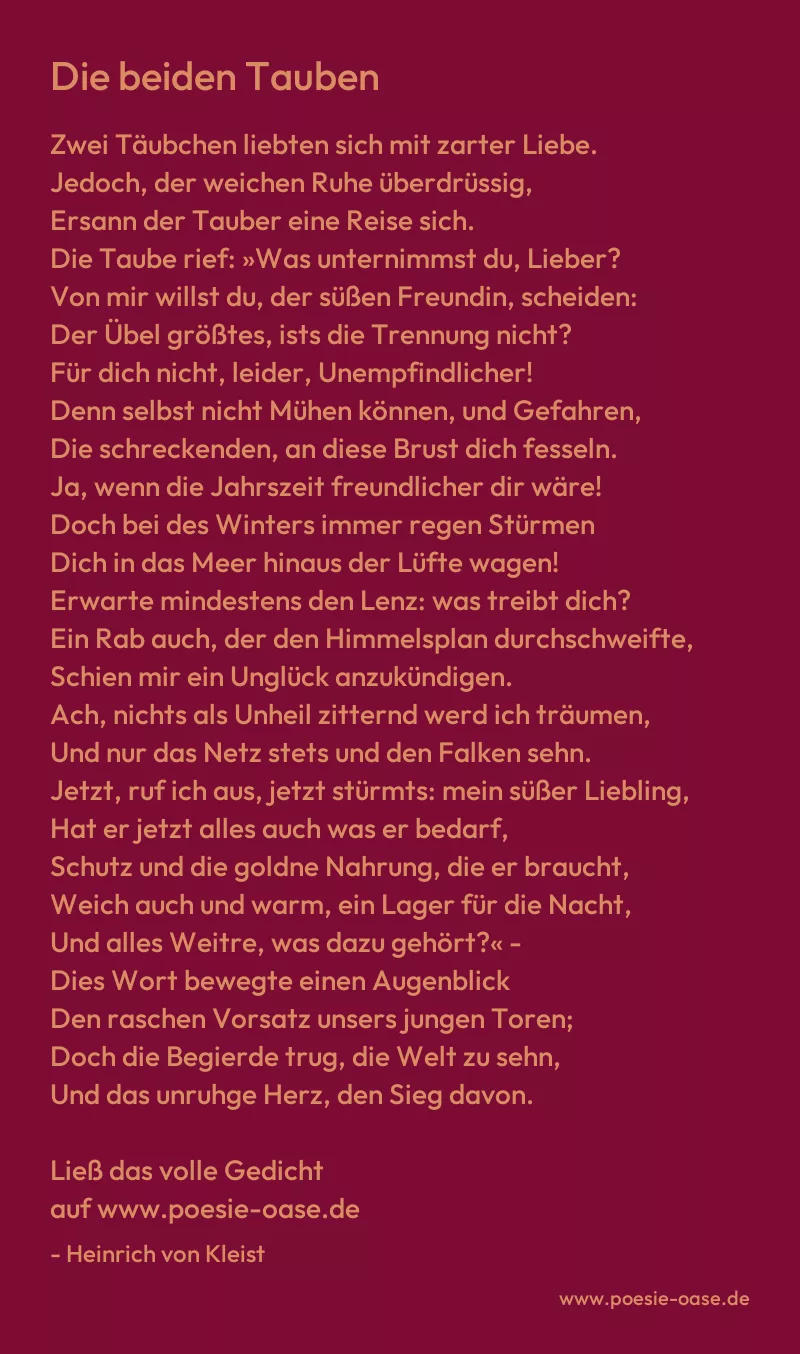 Gedicht: Die beiden Tauben von Heinrich von Kleist