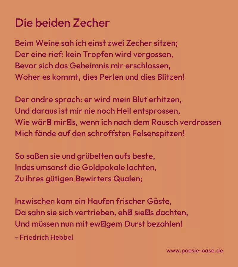 Gedicht: Die beiden Zecher von Friedrich Hebbel