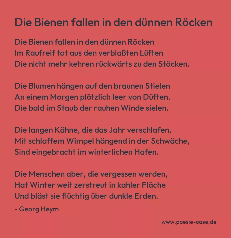 Gedicht: Die Bienen fallen in den dünnen Röcken von Georg Heym