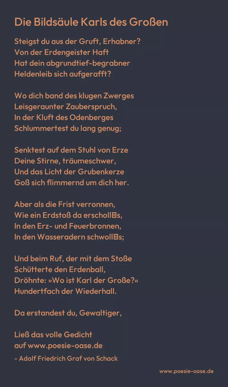 Gedicht: Die Bildsäule Karls des Großen von Adolf Friedrich Graf von Schack