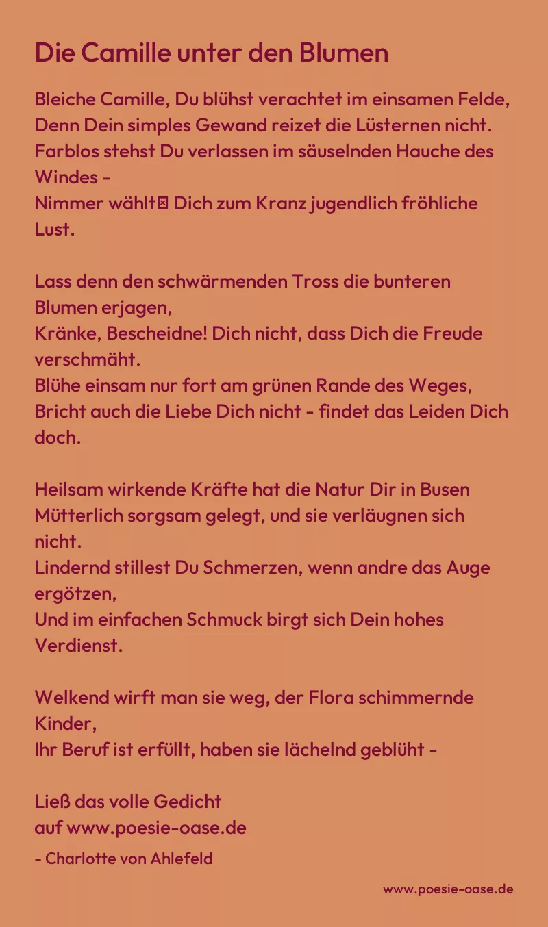 Gedicht: Die Camille unter den Blumen von Charlotte von Ahlefeld