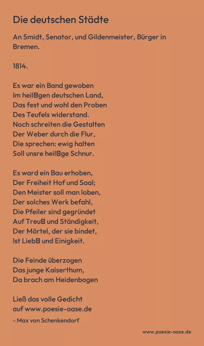 Gedicht: Die deutschen Städte von Max von Schenkendorf