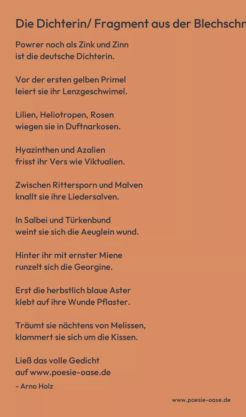 Gedicht: Die Dichterin/ Fragment aus der Blechschmiede von Arno Holz
