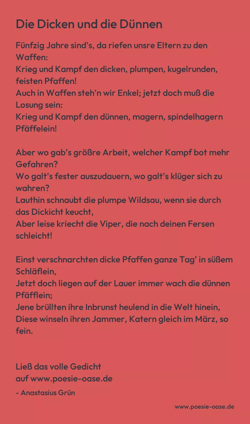 Gedicht: Die Dicken und die Dünnen von Anastasius Grün