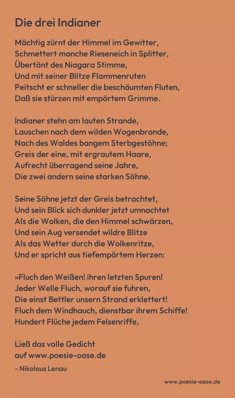 Gedicht: Die drei Indianer von Nikolaus Lenau