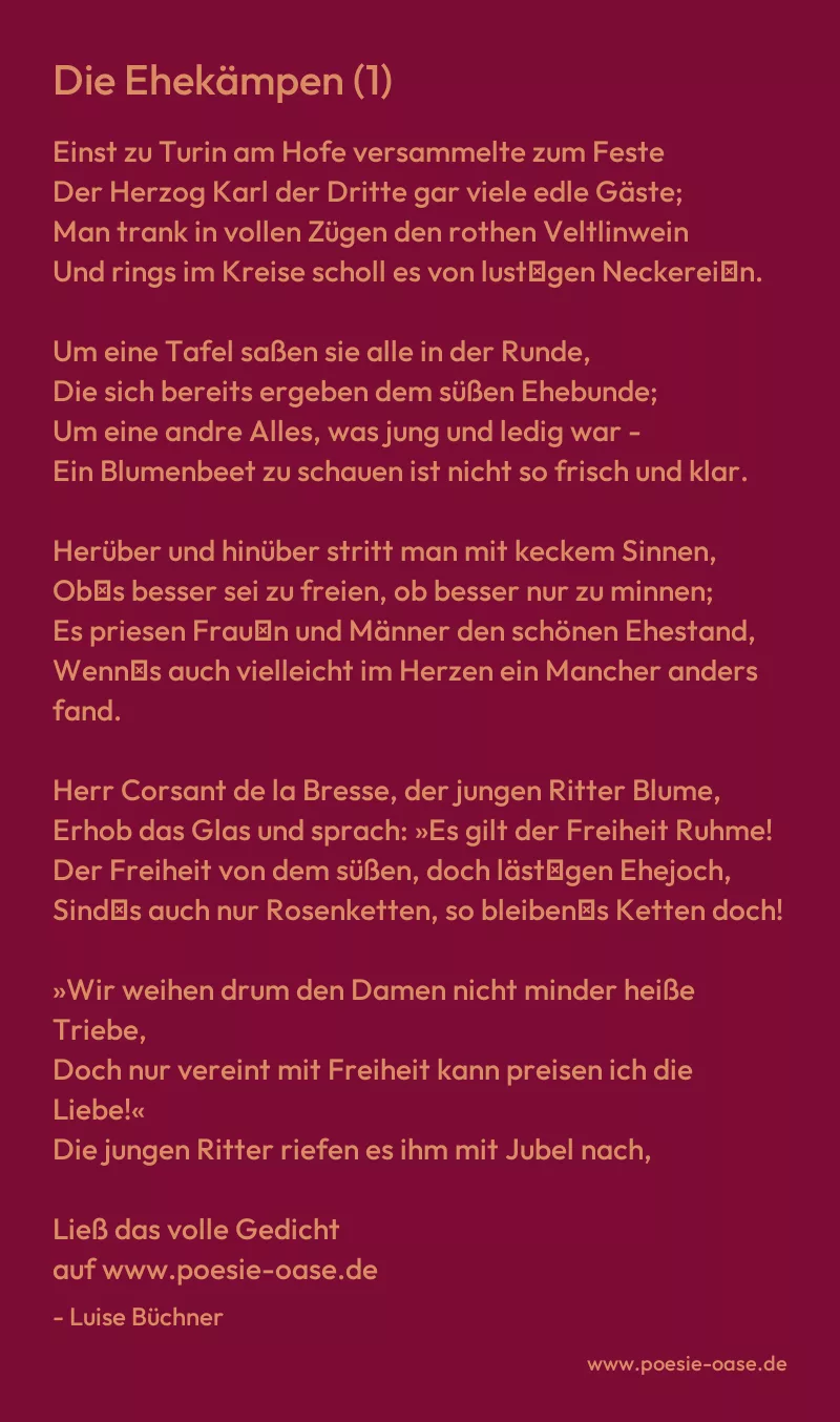 Gedicht: Die Ehekämpen (1) von Luise Büchner