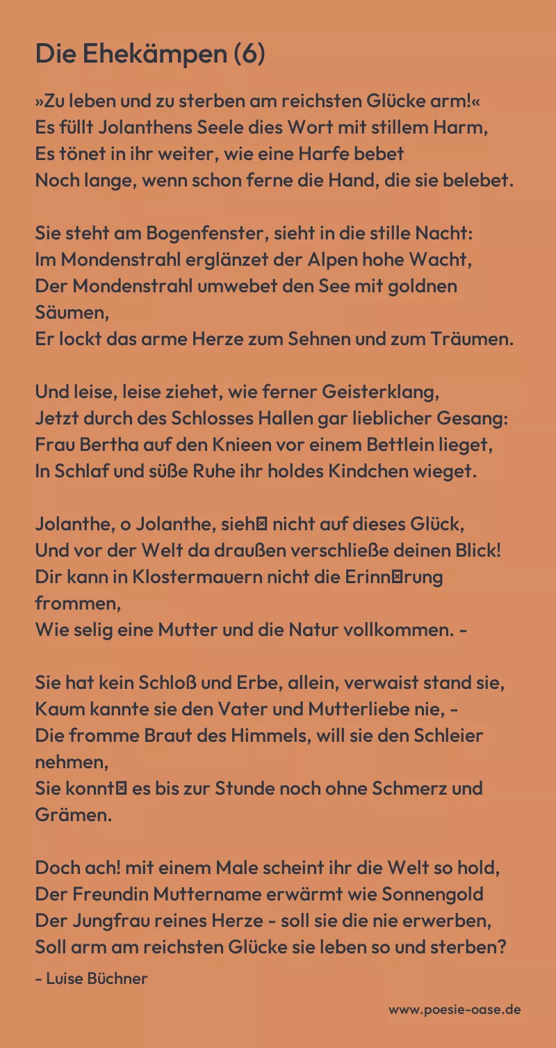 Gedicht: Die Ehekämpen (6) von Luise Büchner