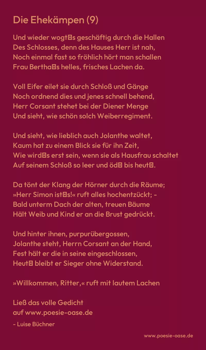 Gedicht: Die Ehekämpen (9) von Luise Büchner
