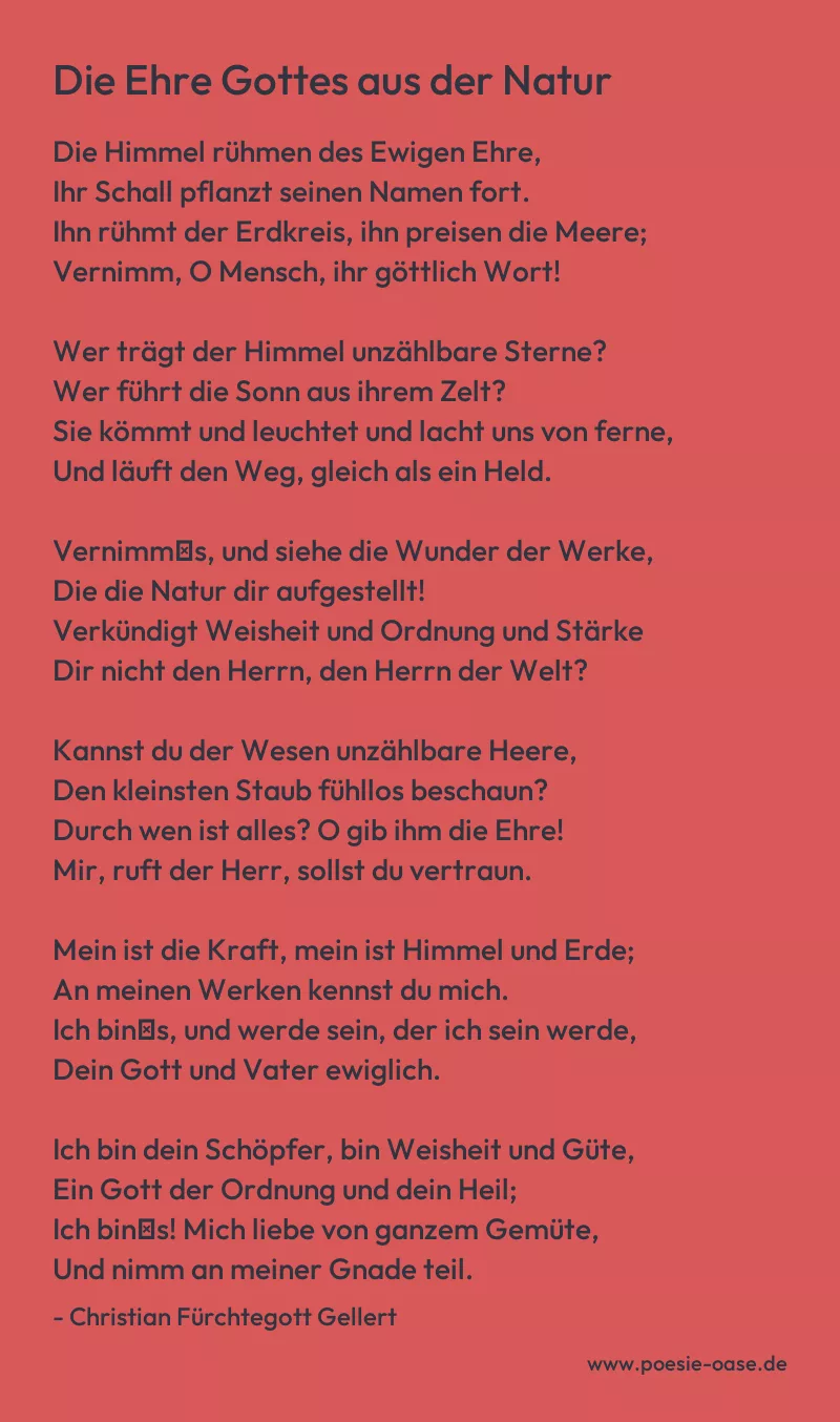 Gedicht: Die Ehre Gottes aus der Natur von Christian Fürchtegott Gellert
