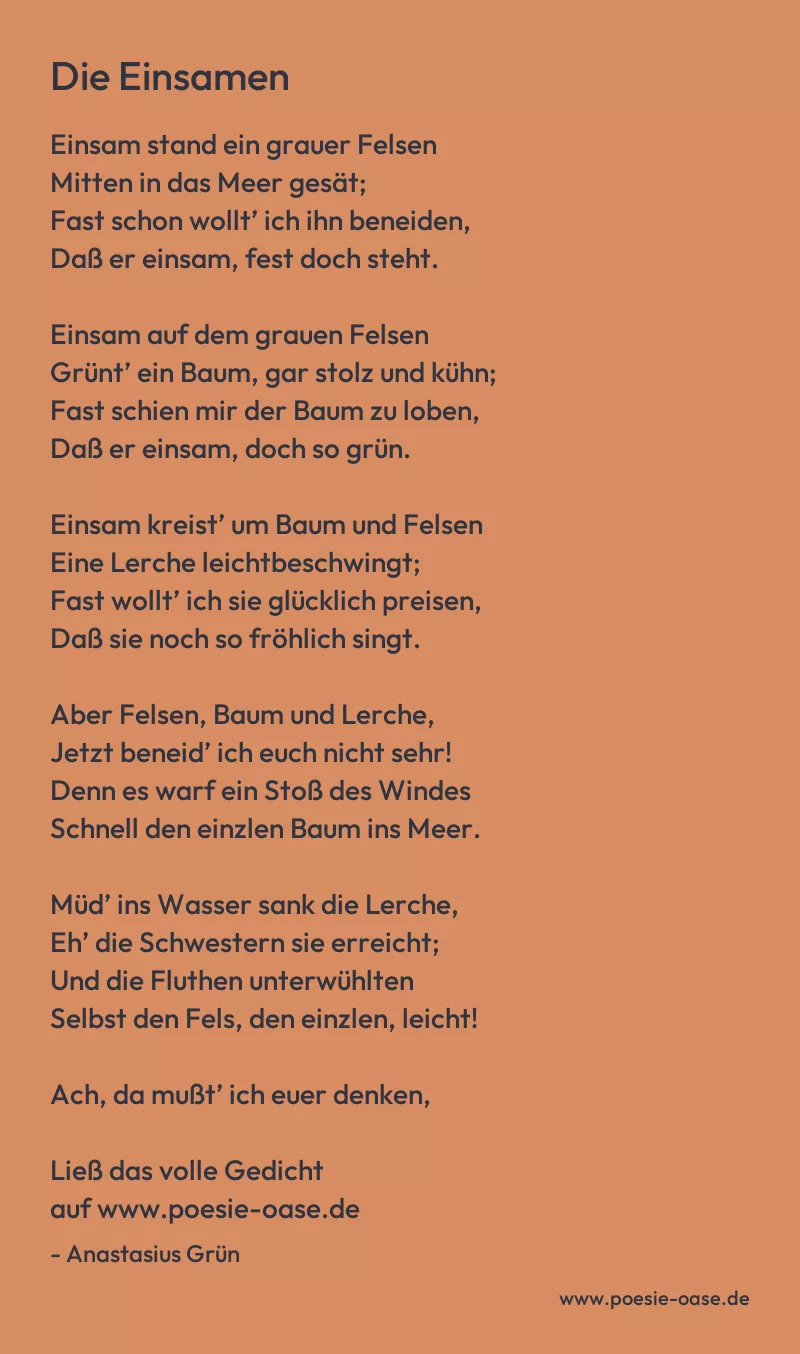 Gedicht: Die Einsamen von Anastasius Grün