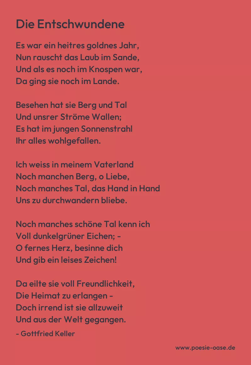 Gedicht: Die Entschwundene von Gottfried Keller