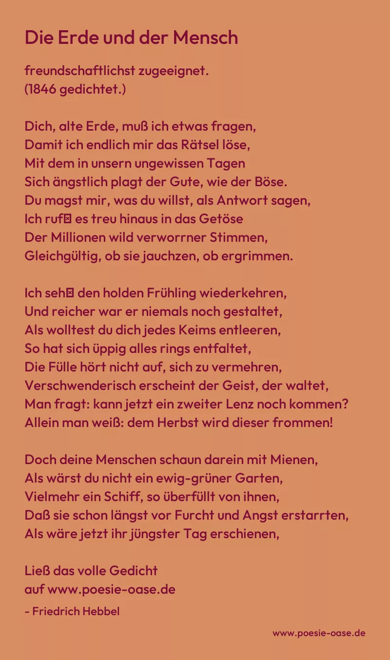 Gedicht: Die Erde und der Mensch von Friedrich Hebbel