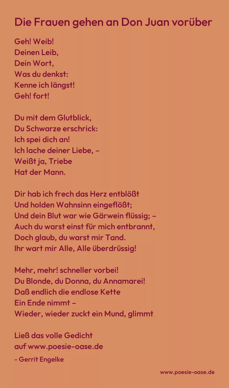 Gedicht: Die Frauen gehen an Don Juan vorüber von Gerrit Engelke