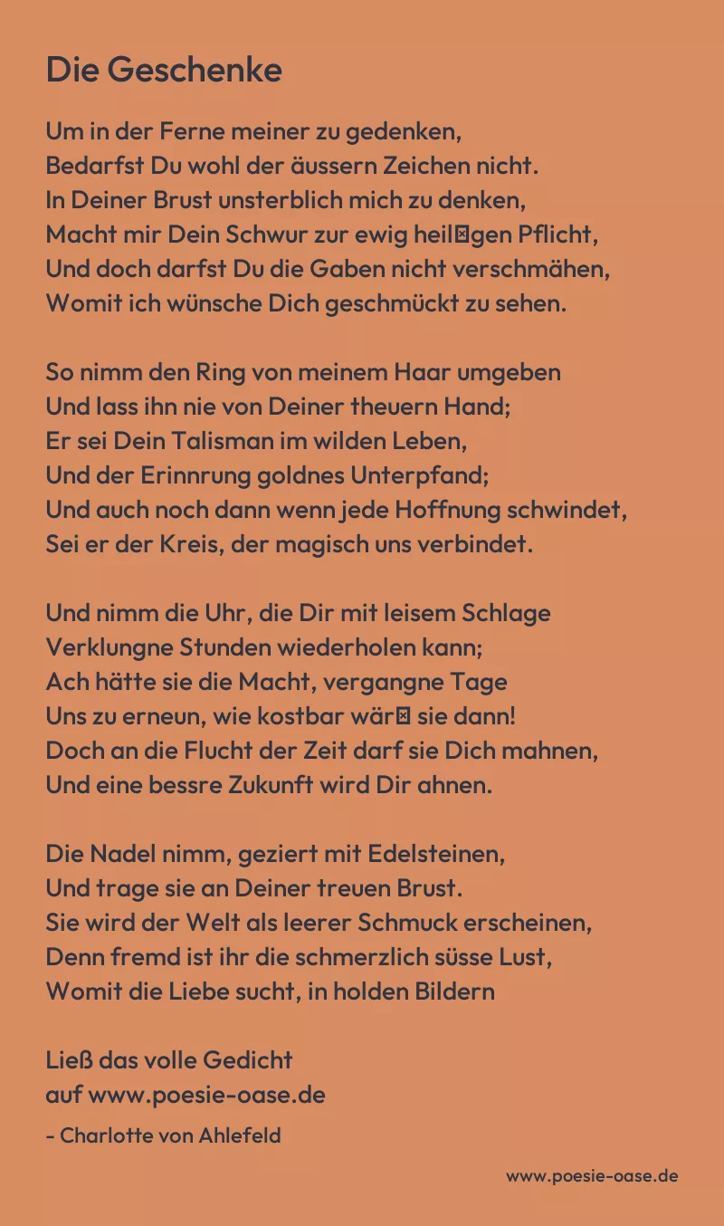 Gedicht: Die Geschenke von Charlotte von Ahlefeld