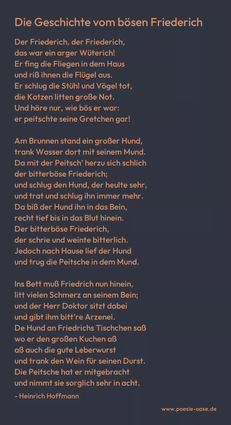 Gedicht: Die Geschichte vom bösen Friederich von Heinrich Hoffmann