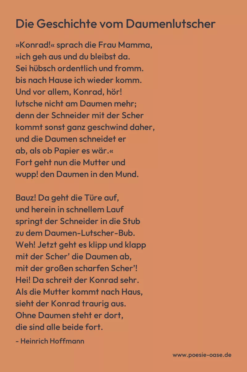 Gedicht: Die Geschichte vom Daumenlutscher von Heinrich Hoffmann